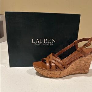 Lauren Ralph Lauren Brown Cork Wedge Sandals